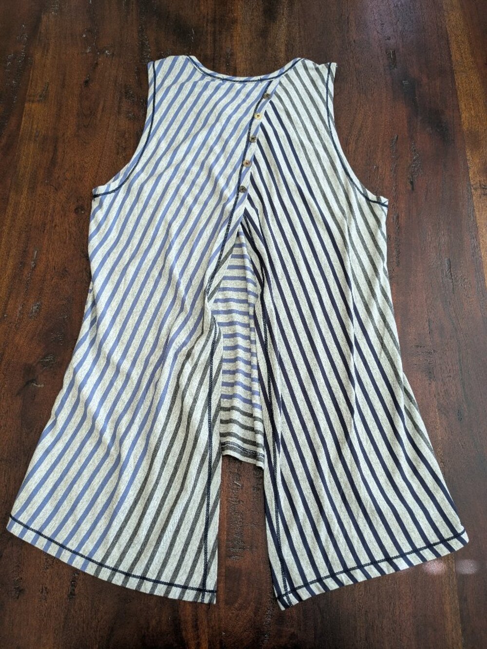 Striped Open Split Back Sleeveless Top Button Detail Knit Tank